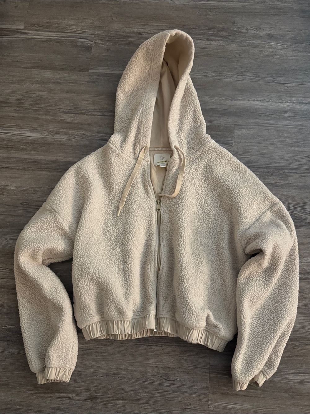 Women's Cream Sherpa Zip-Up Hoodie Jacket